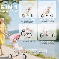 Kinder-Dreirad, wandelbarer Baby-Buggy, 5-in-1 Design, abnehmbarer Schiebegriff, verstellbar, Sicherheitsgurt, Aufbewahrungstasche, 1-3 Jahre, Rosa