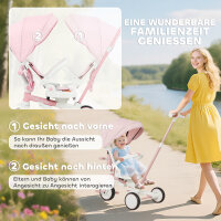 Kinder-Dreirad, wandelbarer Baby-Buggy, 5-in-1 Design, abnehmbarer Schiebegriff, verstellbar, Sicherheitsgurt, Aufbewahrungstasche, 1-3 Jahre, Rosa