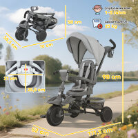 Kinderdreirad, 6-in-1 Buggy für Kleinkinder, mit Schiebegriff, verstellbarer Sitz, faltbares Design, Sicherheitsnetz, Grau