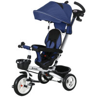 6-in-1 Kinderdreirad mit Schiebestange, Dach, Gurt, Ablagekorb, 18+ Monate, Dunkelblau