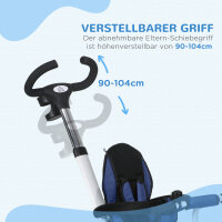 6-in-1 Kinderdreirad mit Schiebestange, Dach, Gurt, Ablagekorb, 18+ Monate, Dunkelblau