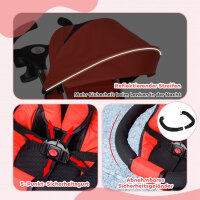 6-in-1 Kinderdreirad mit Schiebestange, Dach, Gurt, Ablagekorb, 18+ Monate, Rot