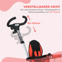 6-in-1 Kinderdreirad mit Schiebestange, Dach, Gurt, Ablagekorb, 18+ Monate, Rot