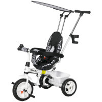 6-in-1 Kinderdreirad mit Schiebestange, Dach, Gurt, Ablagekorb, für 1-5 Jahre, Weiß