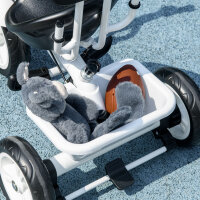 6-in-1 Kinderdreirad mit Schiebestange, Dach, Gurt, Ablagekorb, für 1-5 Jahre, Weiß