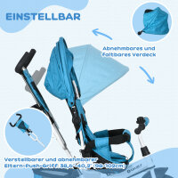 Kinder-Dreirad, Kinderfahrrad, Rückenkorb, Becherhalter, Sonnendach, Metall, Blau