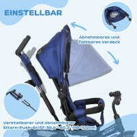 Kinder-Dreirad, Kinderfahrrad, Rückenkorb, Becherhalter, Sonnendach, Metall, dunkelblau