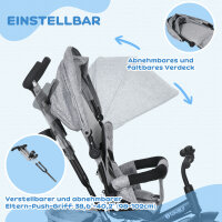 Kinder-Dreirad, Kinderfahrrad, Rückenkorb, Becherhalter, Sonnendach, Metall, Grau