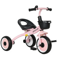 Dreirad für Kinder 2-5 Jahre, höhenverstellbarer Sitz, Klingel, Fahrradkorb, Metallrahmen, Rosa