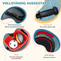 Kinderdreirad mit Beckengurt, 2 Körben, höhenverstellbarer Sitz, Metallrahmen, für Kinder 2-5 Jahre, schwarz+rot