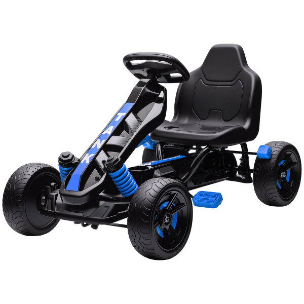 Gokart mit Pedalen, Tretauto für Kinder mit Bremse, rutschfeste Räder, Metallrahmen, 3-6 Jahre, blau