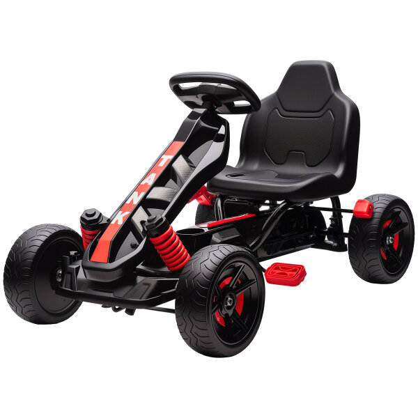 Gokart mit Pedalen, Tretauto für Kinder mit Bremse, rutschfeste Räder, Metallrahmen, 3-6 Jahre, Rot