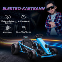 Elektro-Gokart für Kinder, Drift-Funktion, Hupe, Musik, Sicherheitsgurt, Soft-Start, Blau/Schwarz