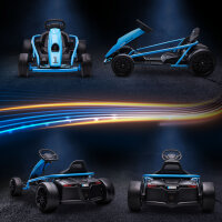 Elektro-Gokart für Kinder, Drift-Funktion, Hupe, Musik, Sicherheitsgurt, Soft-Start, Blau/Schwarz