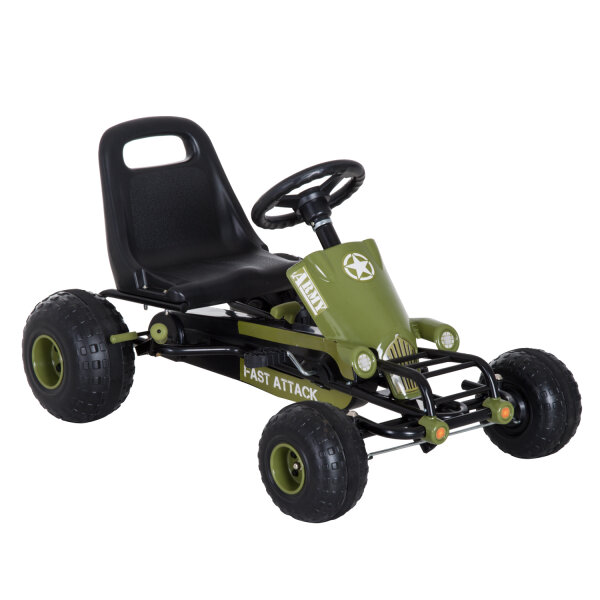 Go Kart Tretauto Tretfahrzeug mit Handbremse, Vor- und Rückwärtsgang, Kinderfahrzeug Kettcar Tretfahrzeug mit Verstellbarem Sitz für Kinder 3-6 Jahren, 99 x 65 x 56cm Grün