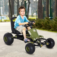 Go Kart Tretauto Tretfahrzeug mit Handbremse, Vor- und Rückwärtsgang, Kinderfahrzeug Kettcar Tretfahrzeug mit verstellbarem Sitz für Kinder 3-6 Jahren, 99 x 65 x 56cm grün