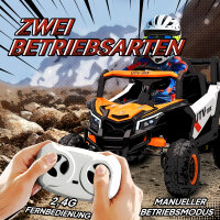 12V Elektroauto für Kinder, Fernbedienungsfunktion, Gurt, Hupe, LED-Lichter, USB-Port, für 3-5 Jahre, Orange