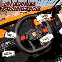 12V Elektroauto für Kinder, Fernbedienungsfunktion, Gurt, Hupe, LED-Lichter, USB-Port, für 3-5 Jahre, Orange