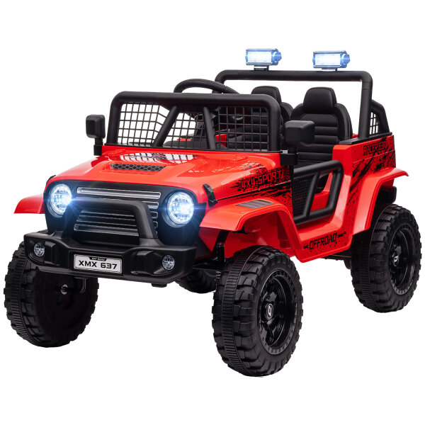 Kinder-Elektroauto mit sanfter Federung, fernsteuerbar, LED-Lichter, Hupe, 12V-Motoren, aus Kunststoff und Metall, Rot
