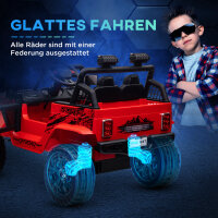 Kinder-Elektroauto mit sanfter Federung, fernsteuerbar, LED-Lichter, Hupe, 12V-Motoren, aus Kunststoff und Metall, Rot