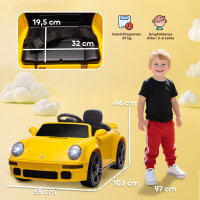 Kinder-Elektroauto, 12V Kinderauto mit Fernbedienung, sanfter Start, MP3-Player, LED-Lichter, Hupe, Energieanzeige, Gelb
