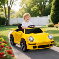Kinder-Elektroauto, 12V Kinderauto mit Fernbedienung, sanfter Start, MP3-Player, LED-Lichter, Hupe, Energieanzeige, gelb
