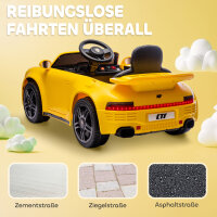 Kinder-Elektroauto, 12V Kinderauto mit Fernbedienung, sanfter Start, MP3-Player, LED-Lichter, Hupe, Energieanzeige, gelb