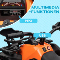 12V Kinderfahrzeug mit Vorwärts-, Rückwärtsfunktion, MP3-Musikplayer, Scheinwerfer, 3-8 km/h, 3-5 Jahre, Orange
