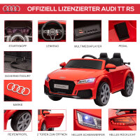 Audi Kinder Elektroauto 12V mit 2,4G Fernbedienung, Musik, Hupe, Elektrofahrzeug mit LED-Leuchte, USB/MP3-Anschluss, Rückwärtsfunktion, für Kinder 3-5 Jahre, Rot