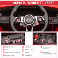 Audi Kinder Elektroauto 12V mit 2,4G Fernbedienung, Musik, Hupe, Elektrofahrzeug mit LED-Leuchte, USB/MP3-Anschluss, Rückwärtsfunktion, für Kinder 3-5 Jahre, Rot