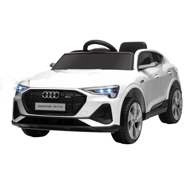 Elektro Kinderauto 12V Elektrofahrzeug Audi E-tron Elektroauto mit Fernbedienung, Sicherheitsgurt, Musik (MP3/USB/TF), Kinderfahrzeug für Kinder 3-5 Jahre, 3-5 km/h, Weiß