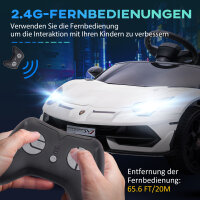 Elektro-Kinderauto, lizenzierter Lamborghini Aventador, Flügeltüren, Musik, Hupe, für 3-5 Jahre, Weiß