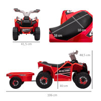 Elektro-Kinderquad mit Anhänger, 2,5 km/h, 50 Minuten Fahrtzeit, für 1,5 bis 3 Jahre, bis 25 kg, rot