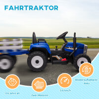 Kinder-Elektroauto mit Anhänger, Fernbedienung, Scheinwerfer, 3-6 km/h, für 3-6 Jahre, Blau