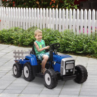 Kinder-Elektroauto mit Anhänger, Fernbedienung, Scheinwerfer, 3-6 km/h, für 3-6 Jahre, Blau