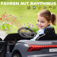 Kinder-Elektroauto mit Fernbedienung, Sicherheitsgurt, Hupe, Musik, Scheinwerfer, bis 5 km/h, 3-5 Jahre, Grau