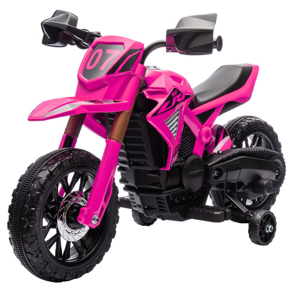 Elektro-Motorrad für Kinder, 12V Kindermotorrad mit Stützrädern, Kinderfahrzeug mit Hupe und Startgeräusch, 3 km/h, Rosa