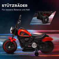 Elektro-Kindermotorrad mit Scheinwerfer, abnehmbare Stützräder, 76x42x57 cm, Rot/Schwarz
