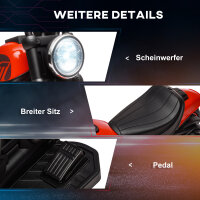 Elektro-Kindermotorrad mit Scheinwerfer, abnehmbare Stützräder, 76x42x57 cm, Rot/Schwarz