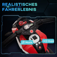 Elektro-Kindermotorrad, Lichter & Geräusche, 3 km/h, wiederaufladbar, Kunststoff & Metall, Schwarz/Rot