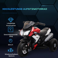 Elektro-Kindermotorrad, Lichter & Geräusche, 3 km/h, wiederaufladbar, Kunststoff & Metall, Schwarz/Rot