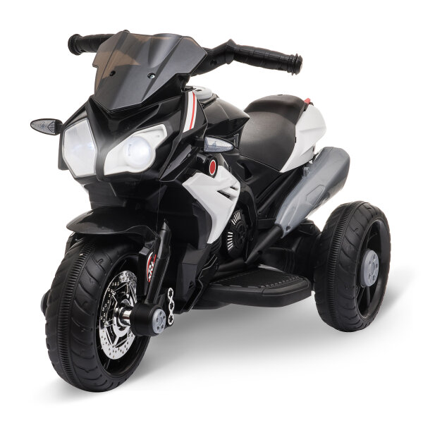 Elektro-Kindermotorrad, Lichter & Geräusche, 3 km/h, wiederaufladbar, Kunststoff & Metall, Schwarz/Weiß