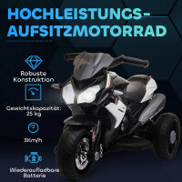 Elektro-Kindermotorrad, Lichter & Geräusche, 3 km/h, wiederaufladbar, Kunststoff & Metall, Schwarz/Weiß