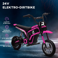 Elektro-Motorrad für Kinder, 24V Kindermotorrad mit Hupe, Leuchte, mit Drehgriff-Gashebel, 8-16 km/h, 8-12 Jahre, Rosa