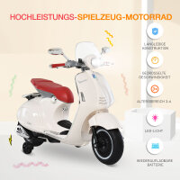 Kinder Elektro-Motorrad, 6V Kindermotorrad mit Scheinwerfer, Musik, Vor- und Rückwärtsgang, Trainingsräder, 30 kg belastbar, Elektromotorrad für 3-6 Jahre Kinder, Weiß