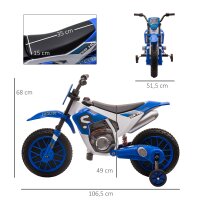 Kindermotorrad, Elektromotorrad, 45 Min Fahrzeit, mit Stützrädern, ab 3 Jahren, blau+weiß, 106,5 x 51,5 x 68cm