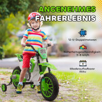 Kindermotorrad, Elektromotorrad, 45 Min Fahrzeit, mit Stützrädern, ab 3 Jahren, grün+weiß, 106,5 x 51,5 x 68cm