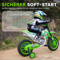 Kindermotorrad, Elektromotorrad, 45 Min Fahrzeit, mit Stützrädern, ab 3 Jahren, grün+weiß, 106,5 x 51,5 x 68cm