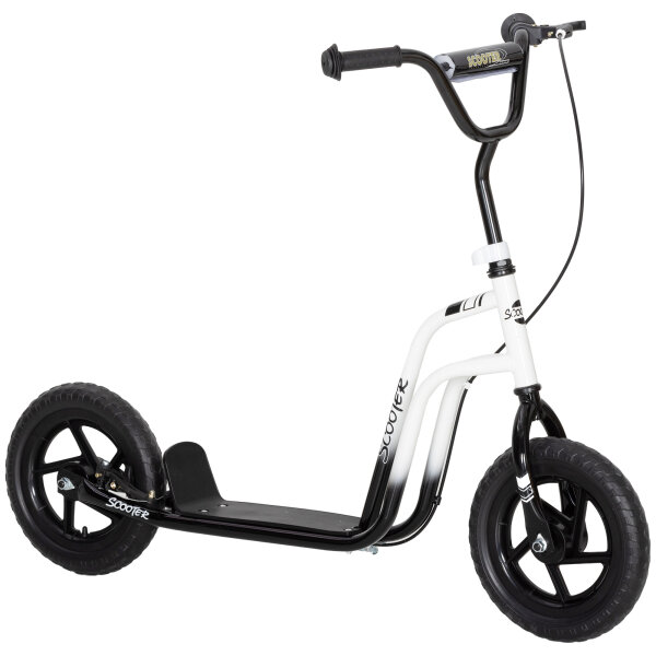 Kinderroller mit verstellbarem Lenker, große Räder, Parkständer, Handbremse, für Kinder im Alter von 5-12 Jahren, Weiß