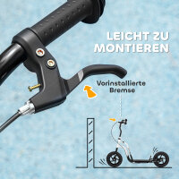 Kinderroller mit verstellbarem Lenker, große Räder, Parkständer, Handbremse, für Kinder im Alter von 5-12 Jahren, Weiß